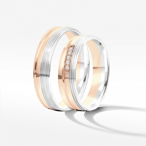 Obrączki ślubne z dwukolorowego złota 5mm półokrągłe