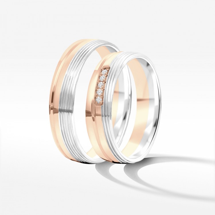 Obrączki ślubne z dwukolorowego złota 5mm półokrągłe