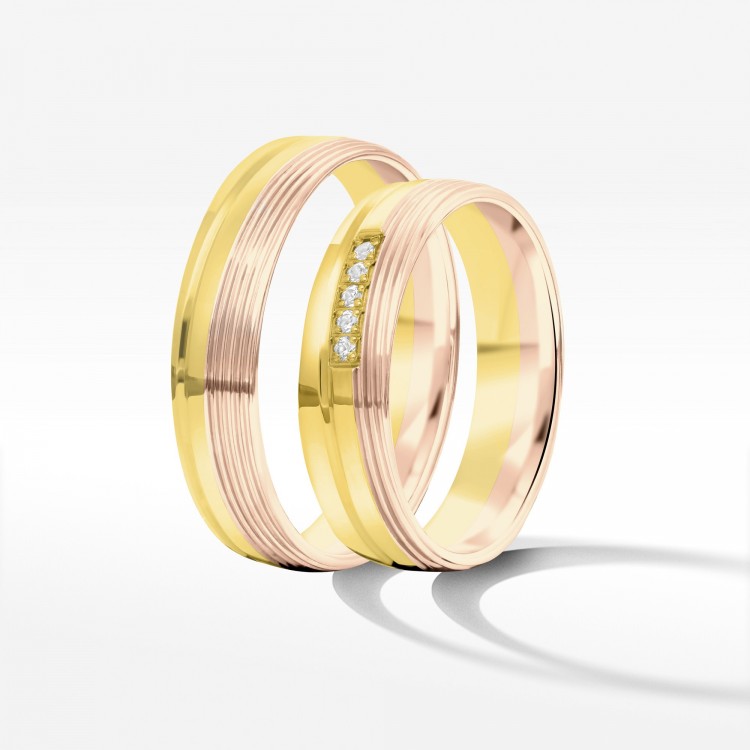 Obrączki ślubne z dwukolorowego złota 5mm półokrągłe