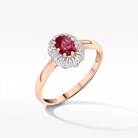 Złoty pierścionek z rubinem i diamentami