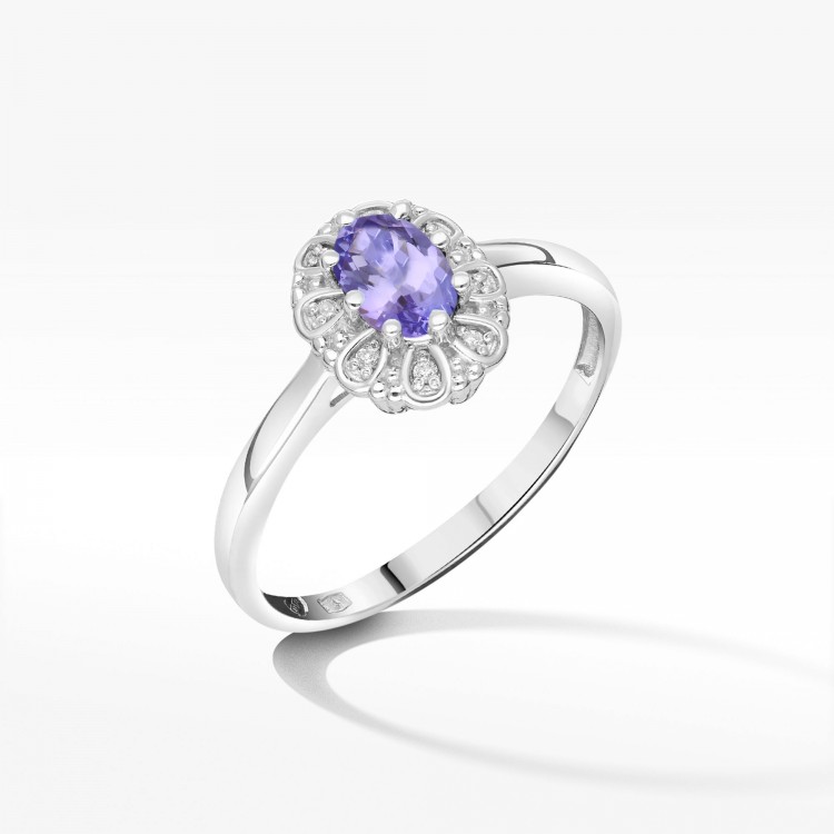 Złoty pierścionek z tanzanitem i diamentami