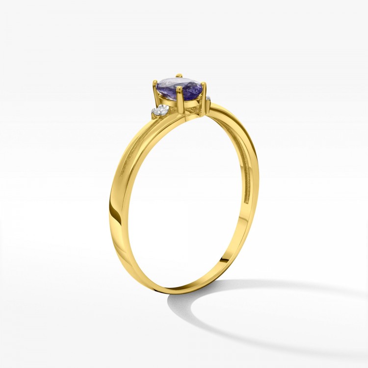 Złoty pierścionek z tanzanitem i diamentami