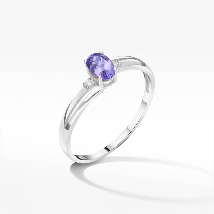 Złoty pierścionek z tanzanitem i diamentami