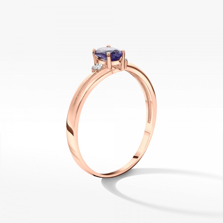 Złoty pierścionek z tanzanitem i diamentami