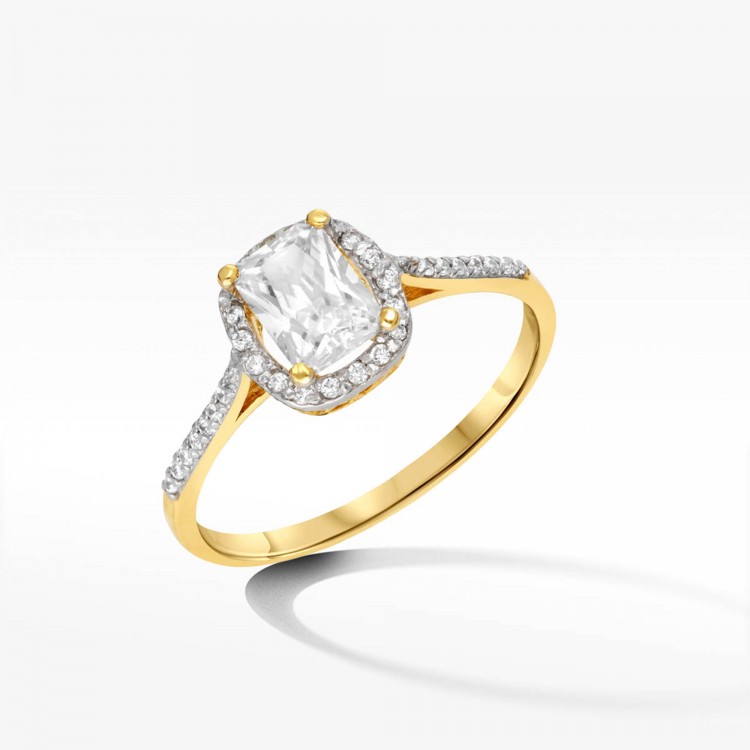 Złoty pierścionek z cyrkoniami