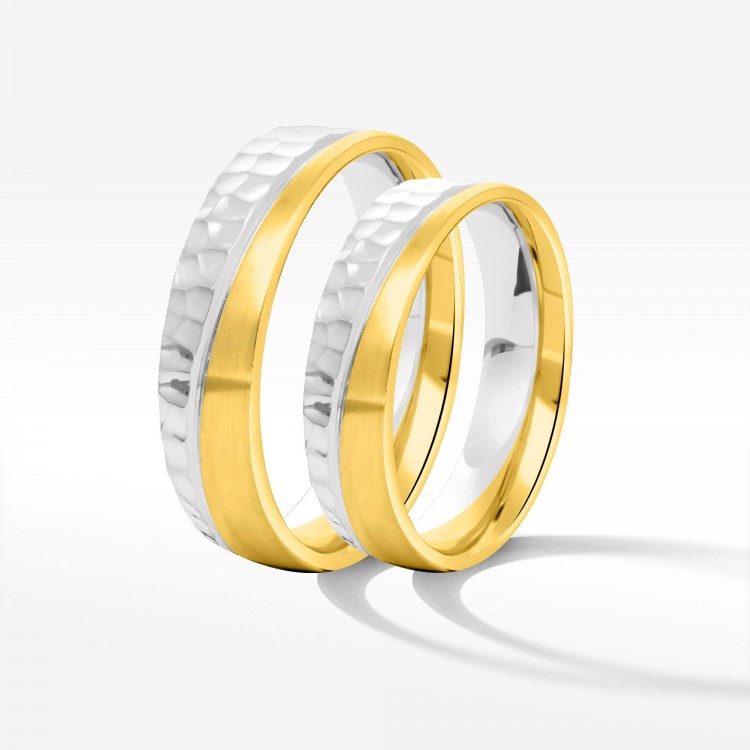 Obrączki ślubne z dwukolorowego złota 5mm półokrągłe