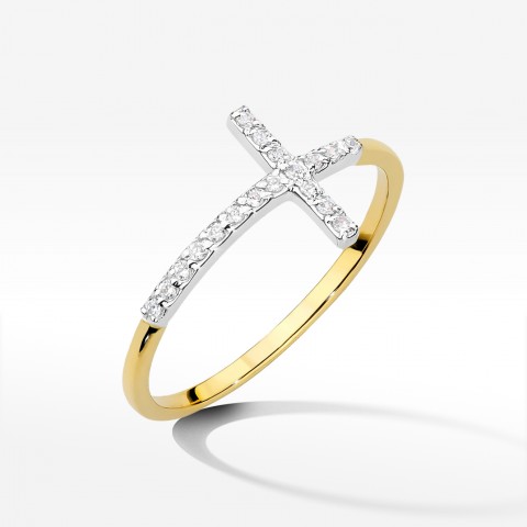 Pierścionek krzyż z diamentami