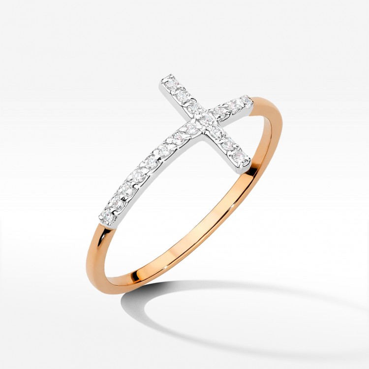 Pierścionek krzyż z diamentami