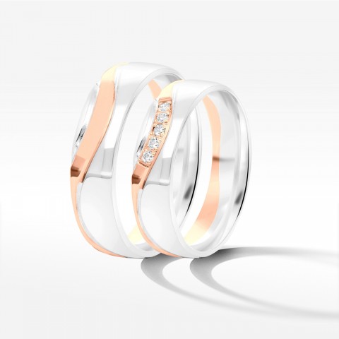 Obrączki ślubne z dwukolorowego złota 5mm półokrągłe