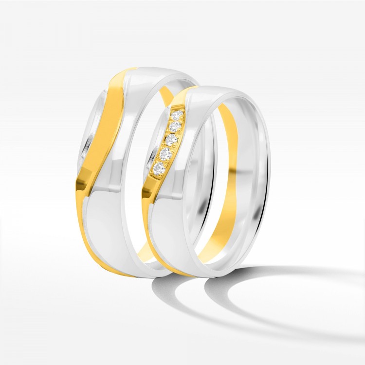 Obrączki ślubne z dwukolorowego złota 5mm półokrągłe