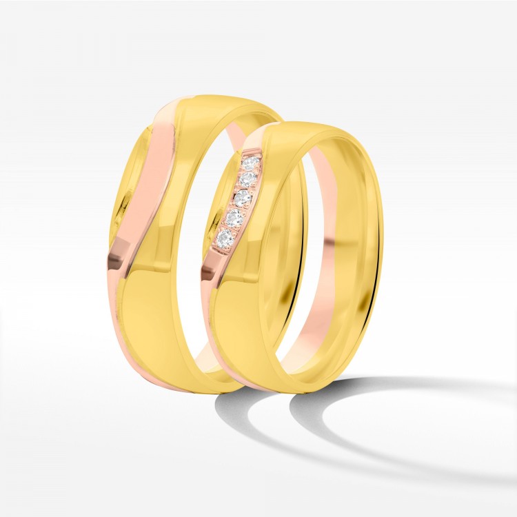 Obrączki ślubne z dwukolorowego złota 5mm półokrągłe