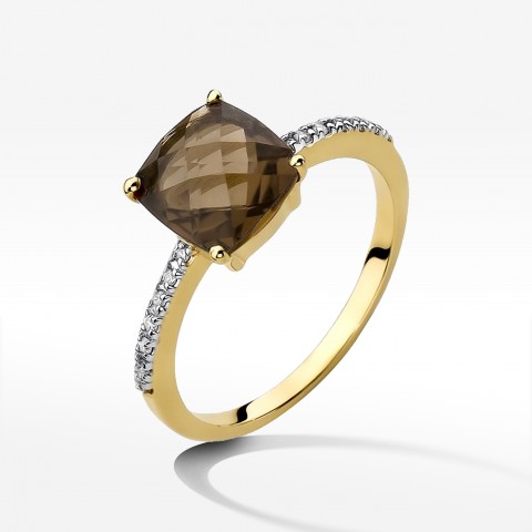 Pierścionek z żółtego złota z kwarcem