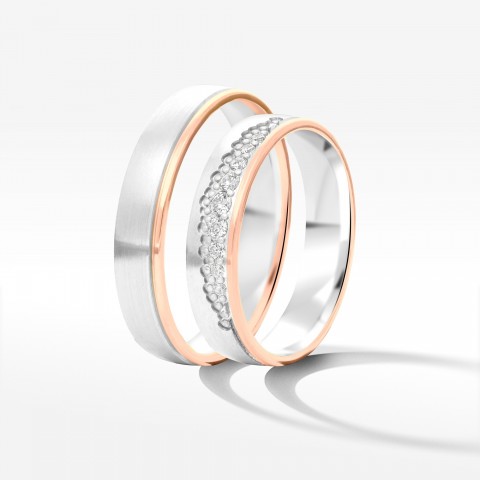 Obrączki ślubne z dwukolorowego złota 4.5mm płaskie