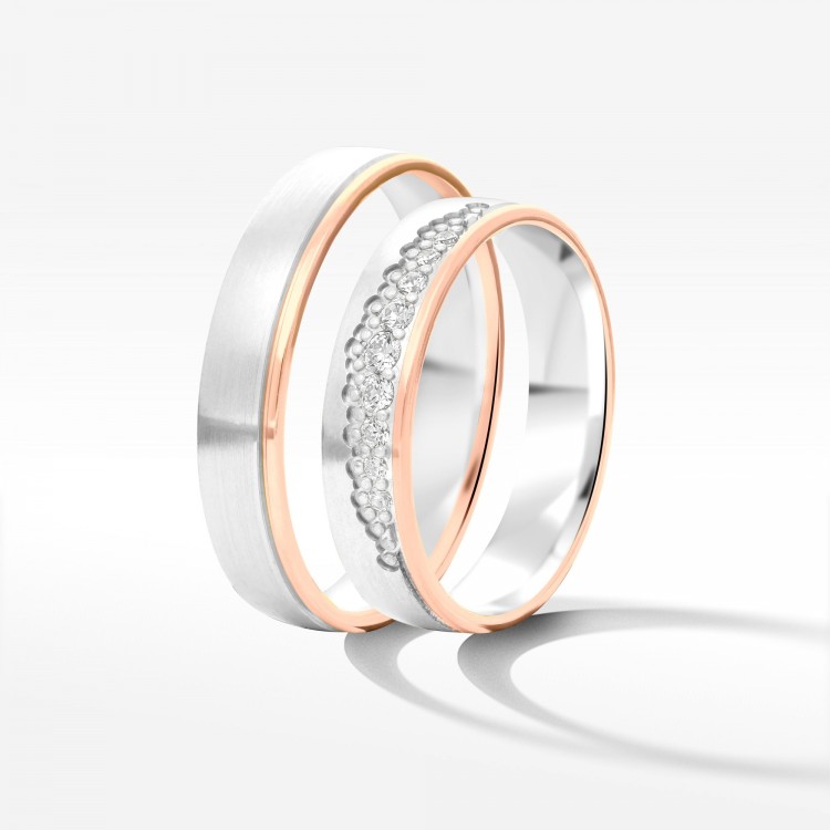 Obrączki ślubne z dwukolorowego złota 4.5mm płaskie