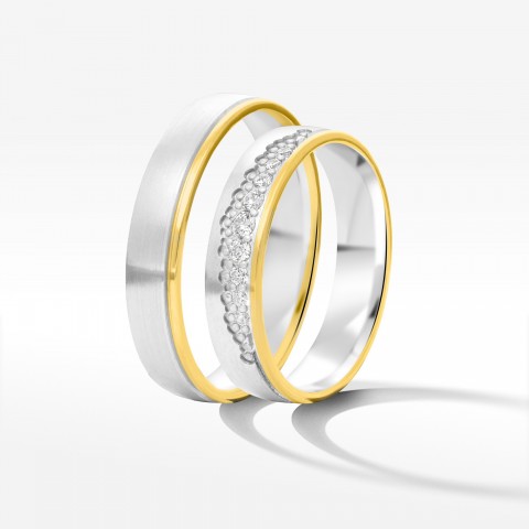 Obrączki ślubne z dwukolorowego złota 4.5mm płaskie