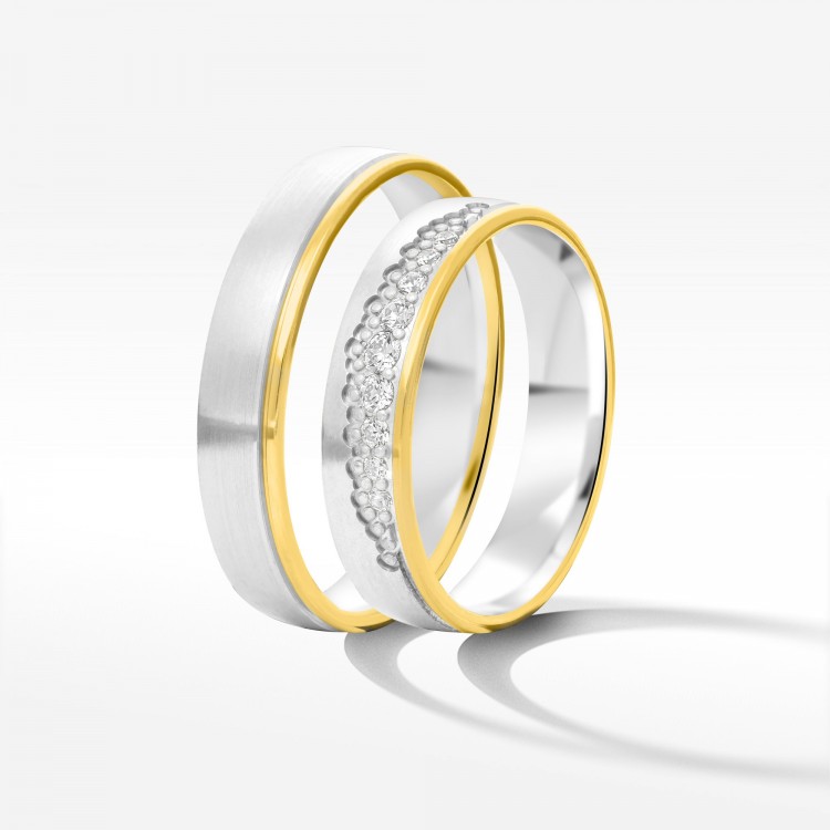 Obrączki ślubne z dwukolorowego złota 4.5mm płaskie