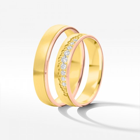 Obrączki ślubne z dwukolorowego złota 4.5mm płaskie