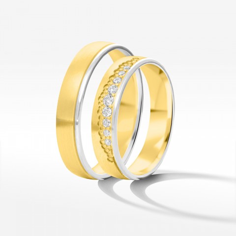 Obrączki ślubne z dwukolorowego złota 4.5mm płaskie