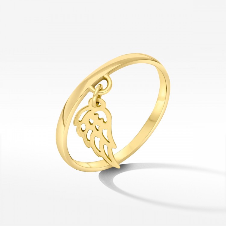 Złoty pierścionek ze skrzydełkiem