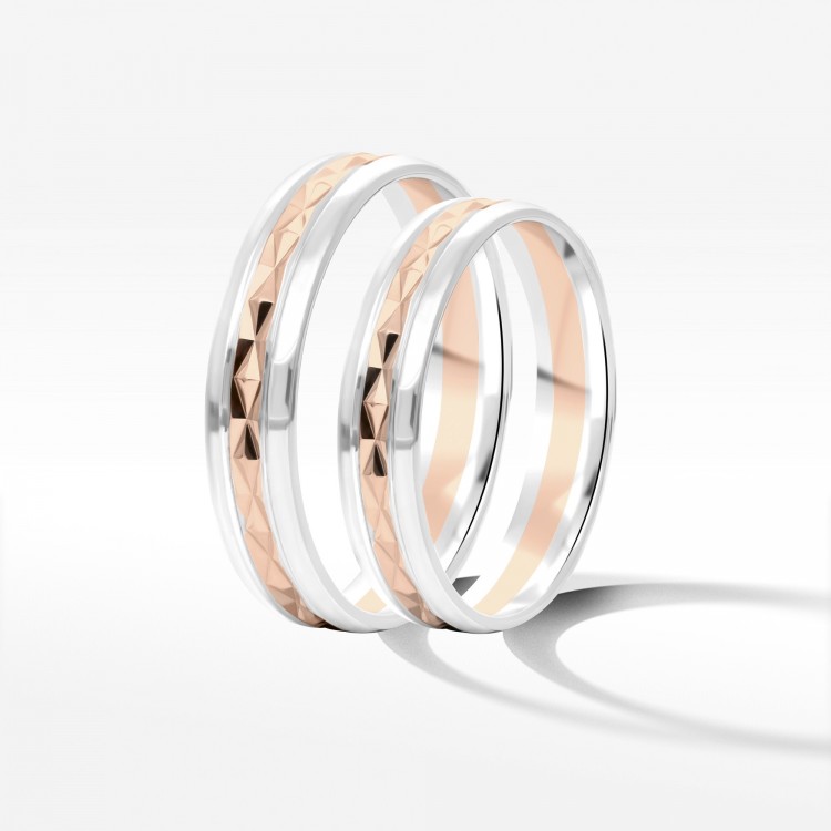 Obrączki ślubne z dwukolorowego złota 4mm półokrągłe