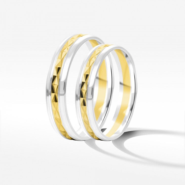 Obrączki ślubne z dwukolorowego złota 4mm półokrągłe