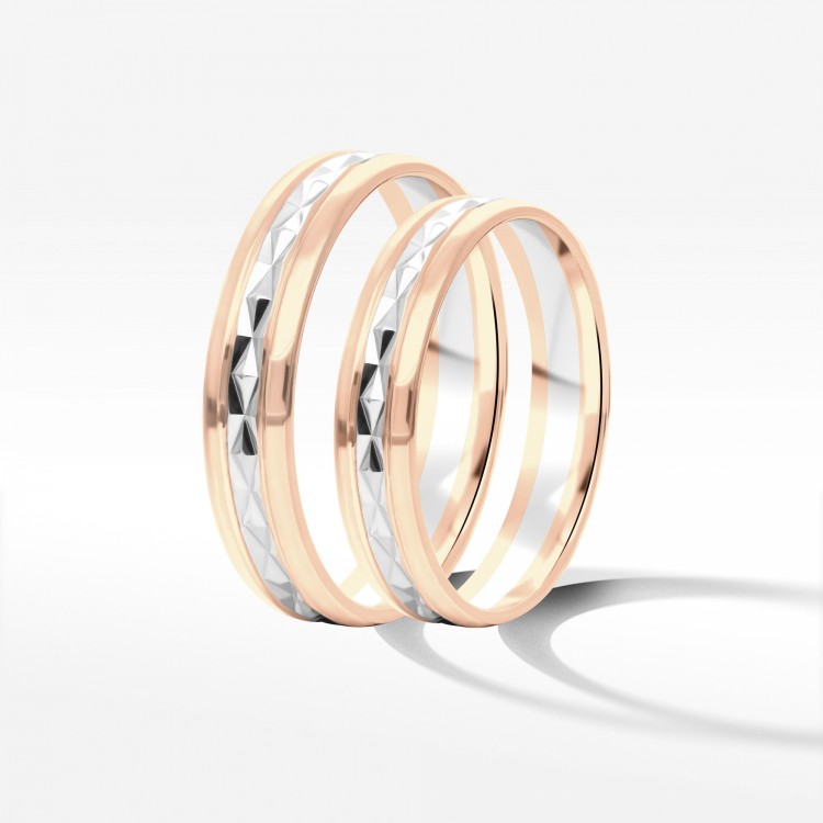 Obrączki ślubne z dwukolorowego złota 4mm półokrągłe