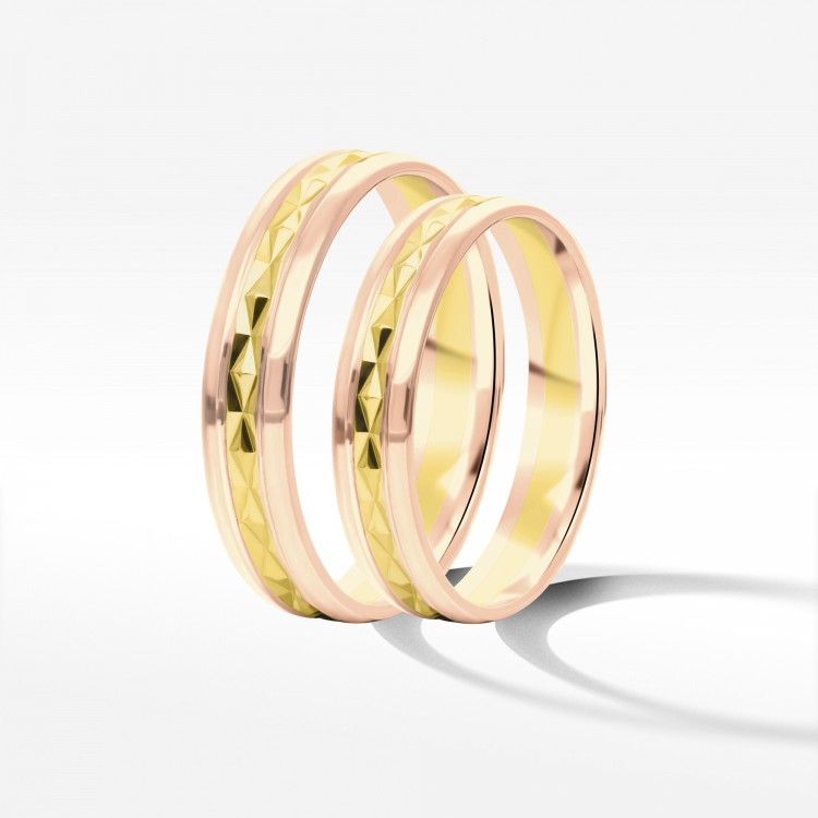 Obrączki ślubne z dwukolorowego złota 4mm półokrągłe