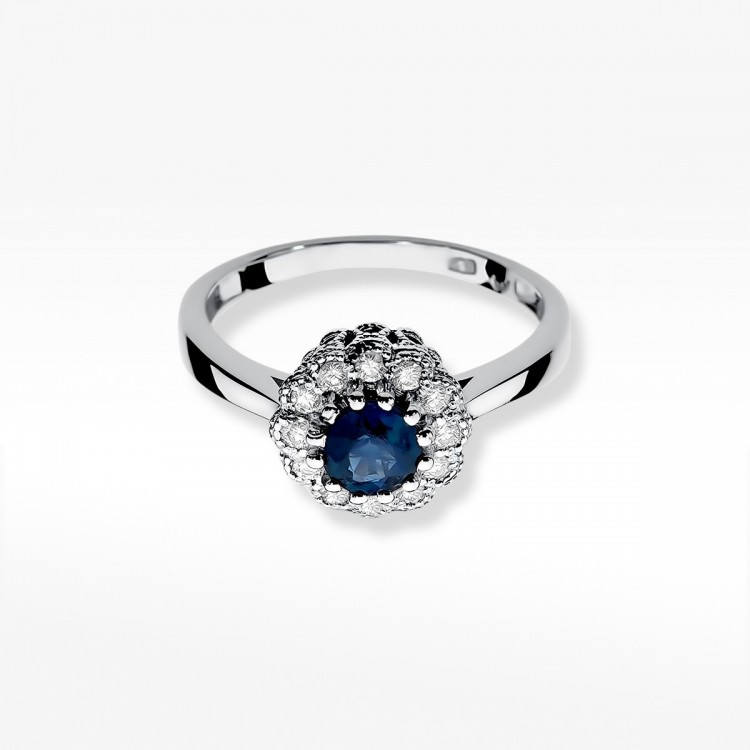 Pierścionek z białego złota z szafirem