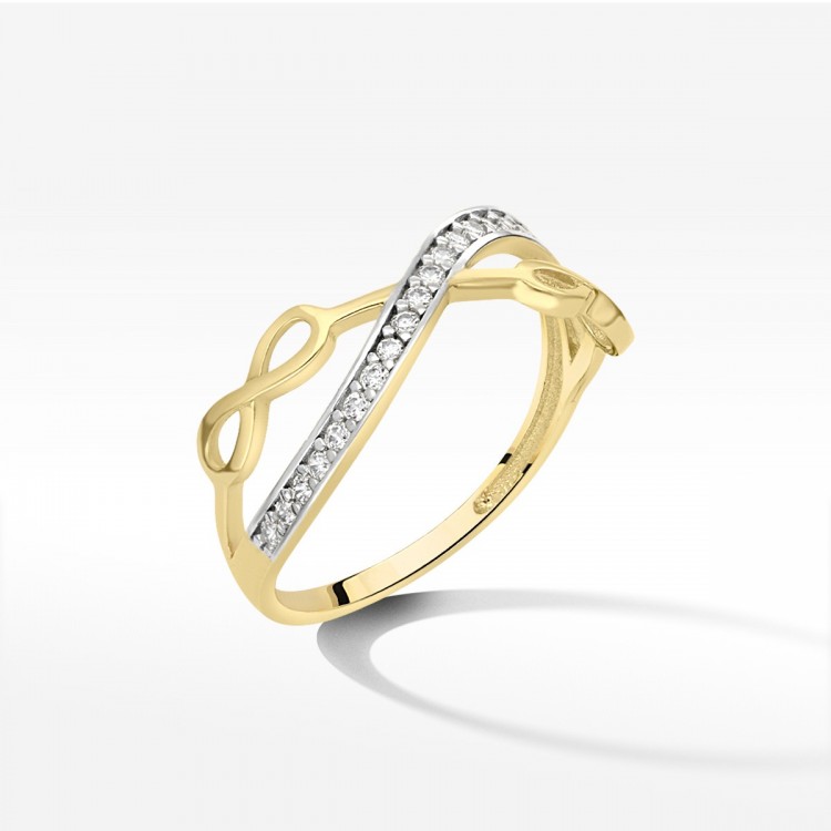 Pierścionek ze złota z symbolami nieskończoności