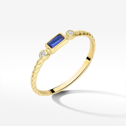Pierścionek ze złota z niebieską cyrkonią