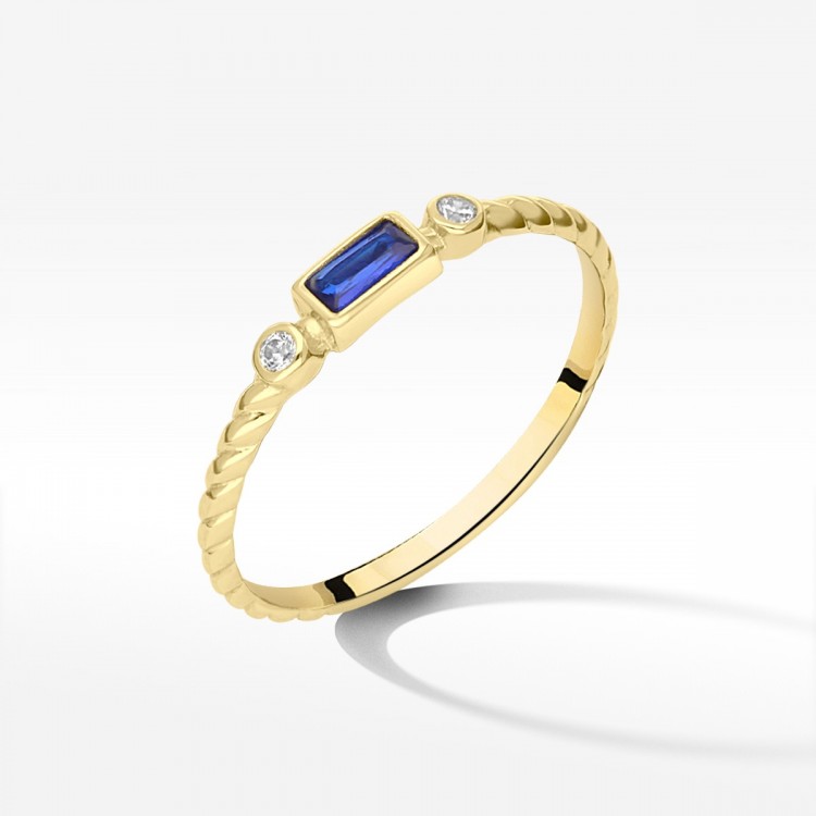 Pierścionek ze złota z niebieską cyrkonią