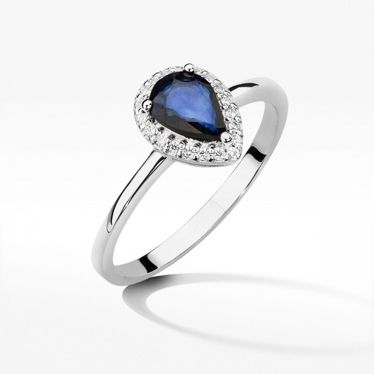 Złoty pierścionek z szafirem i diamentami