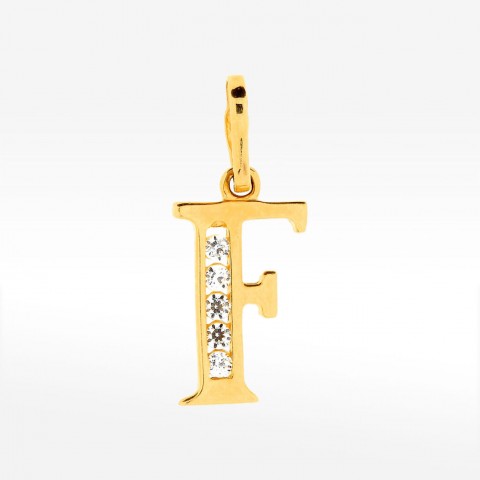 Zawieszka ze złota literka F z cyrkoniami