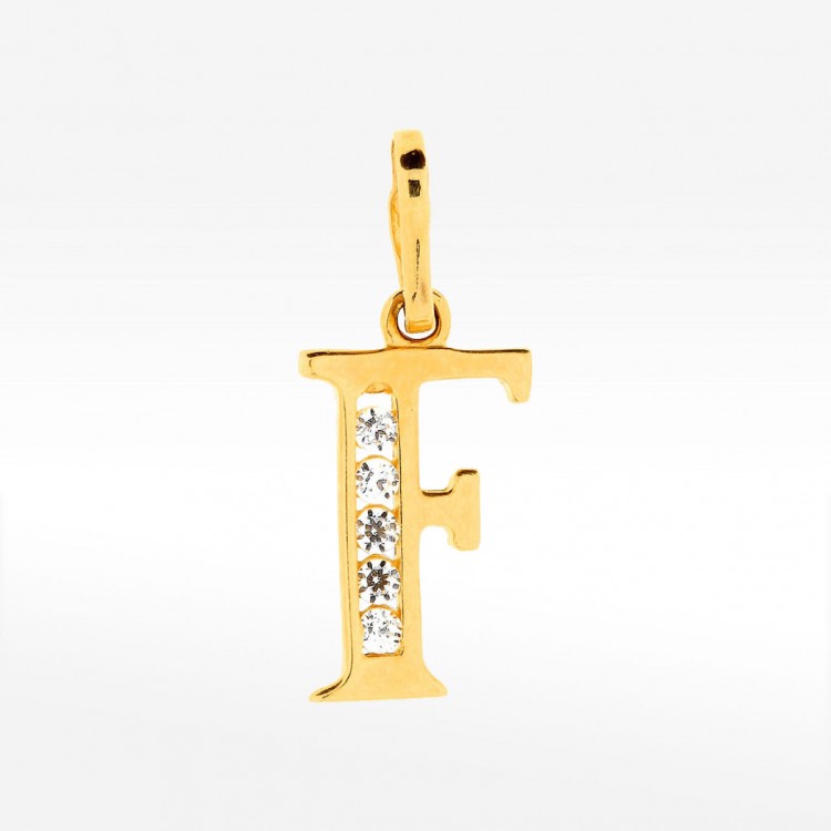 Zawieszka ze złota literka F z cyrkoniami