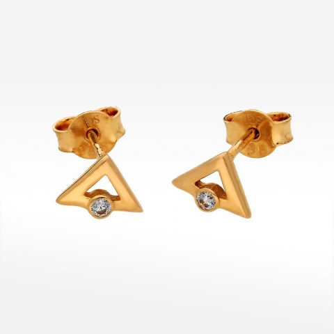złote kolczyki w kształcie trójkąta z cyrkonią