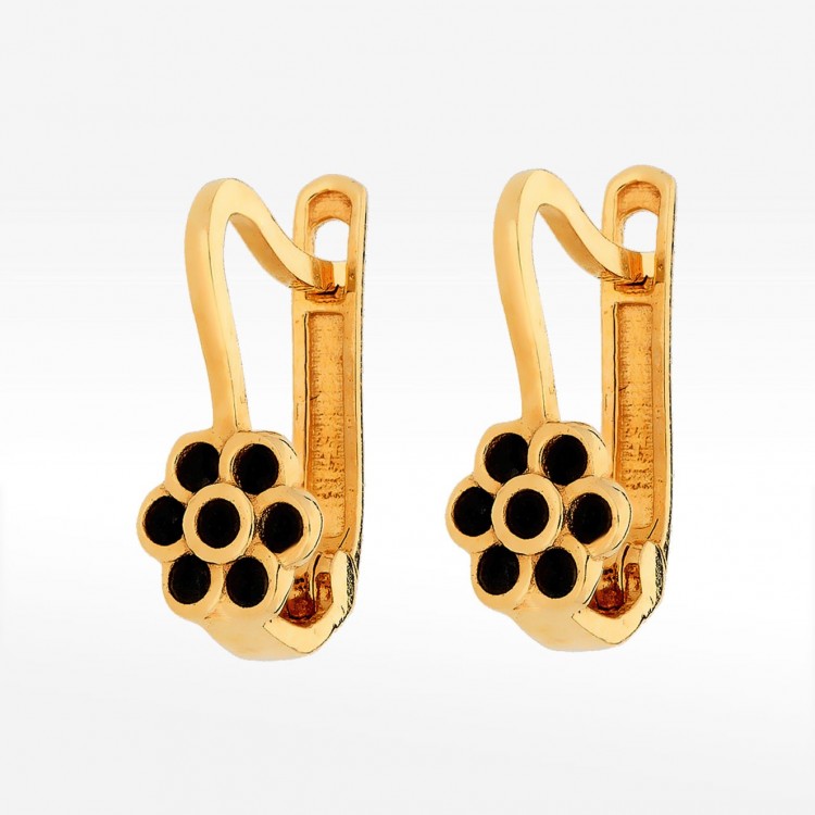 Kolczyki ze złota kwiatek z czarnymi cyrkoniami