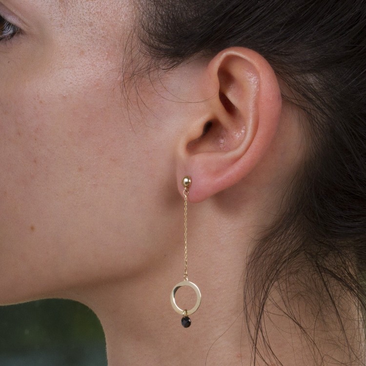 Wiszące złote kolczyki z hematytami