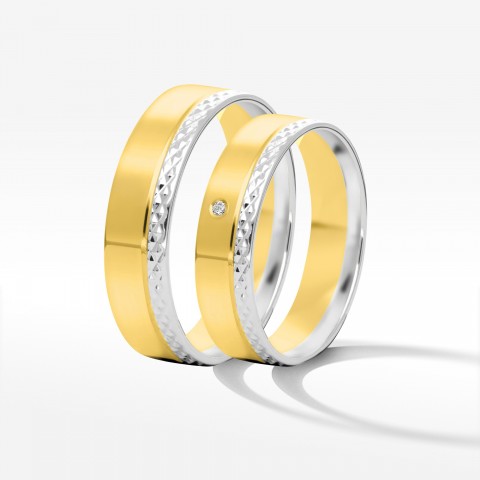 Obrączki ślubne z dwukolorowego złota 5mm płaskie