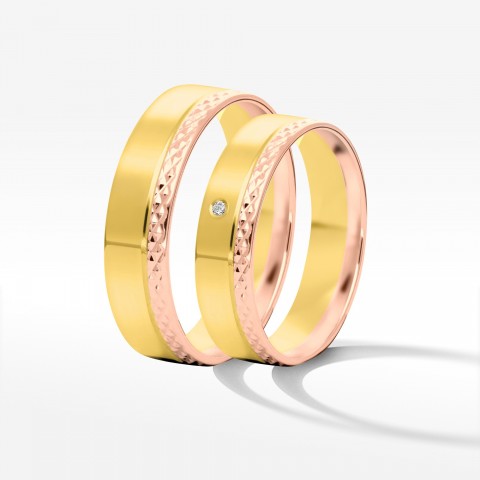 Obrączki z dwukolorowego złota 5mm płaskie