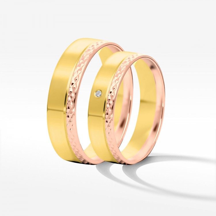 Obrączki z dwukolorowego złota 5mm płaskie