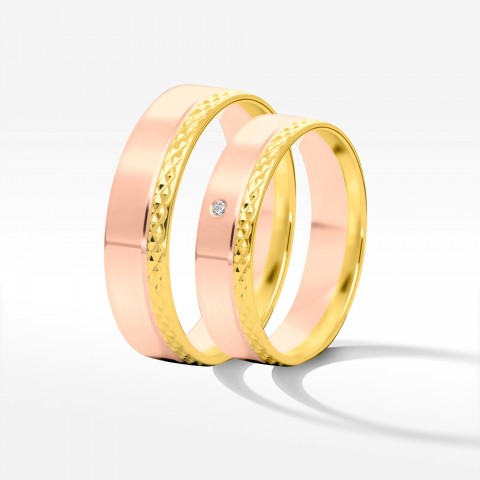 Obrączki ślubne z dwukolorowego złota 5mm płaskie