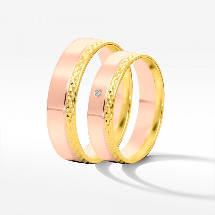 Obrączki ślubne z dwukolorowego złota 5mm płaskie