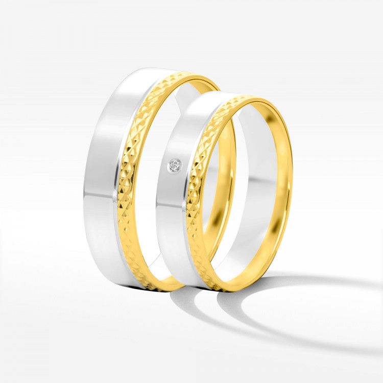 Obrączki ślubne z dwukolorowego złota 5mm płaskie