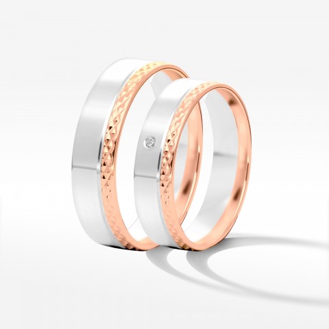 Obrączki ślubne z dwukolorowego złota 5mm płaskie