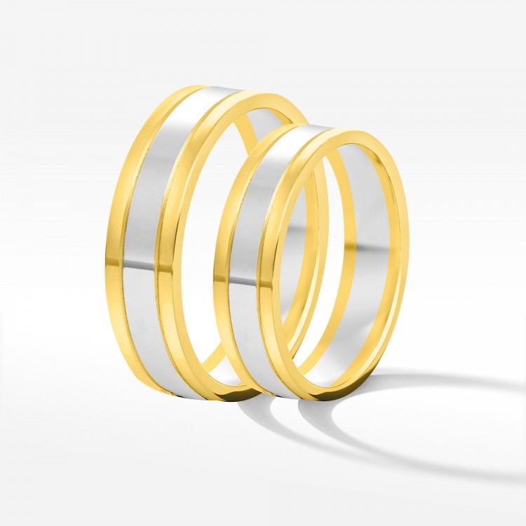 Obrączki ślubne z dwukolorowego złota 5mm płaskie