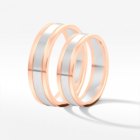 Obrączki ślubne z dwukolorowego złota 5mm płaskie