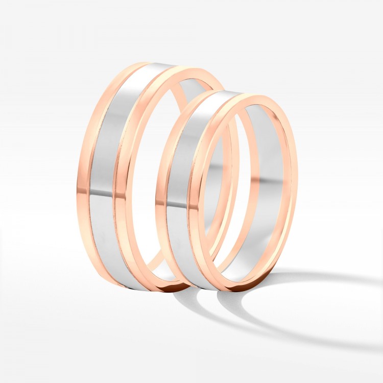 Obrączki ślubne z dwukolorowego złota 5mm płaskie