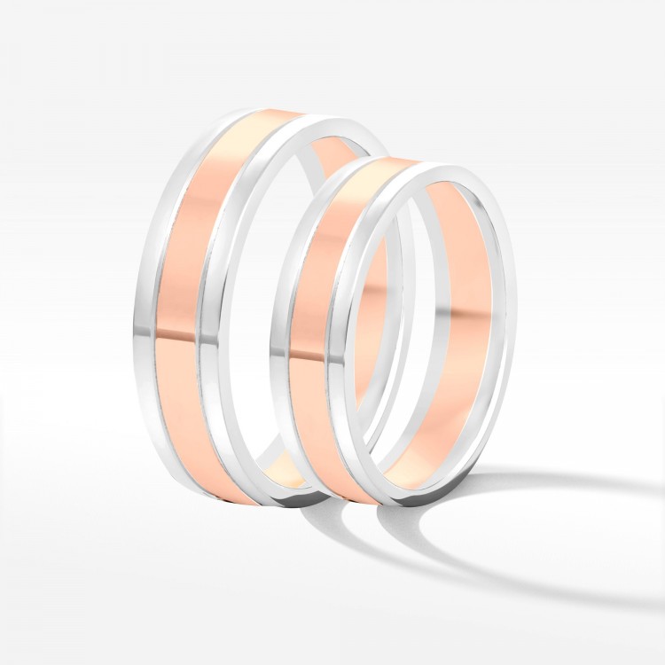 Obrączki ślubne z dwukolorowego złota 5mm płaskie