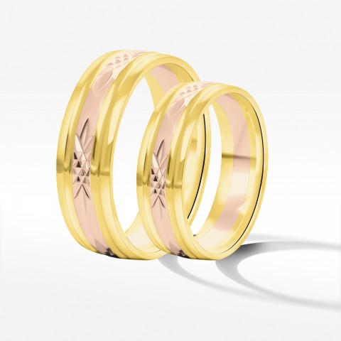 Obrączki z dwukolorowego złota 6mm półokrągłe