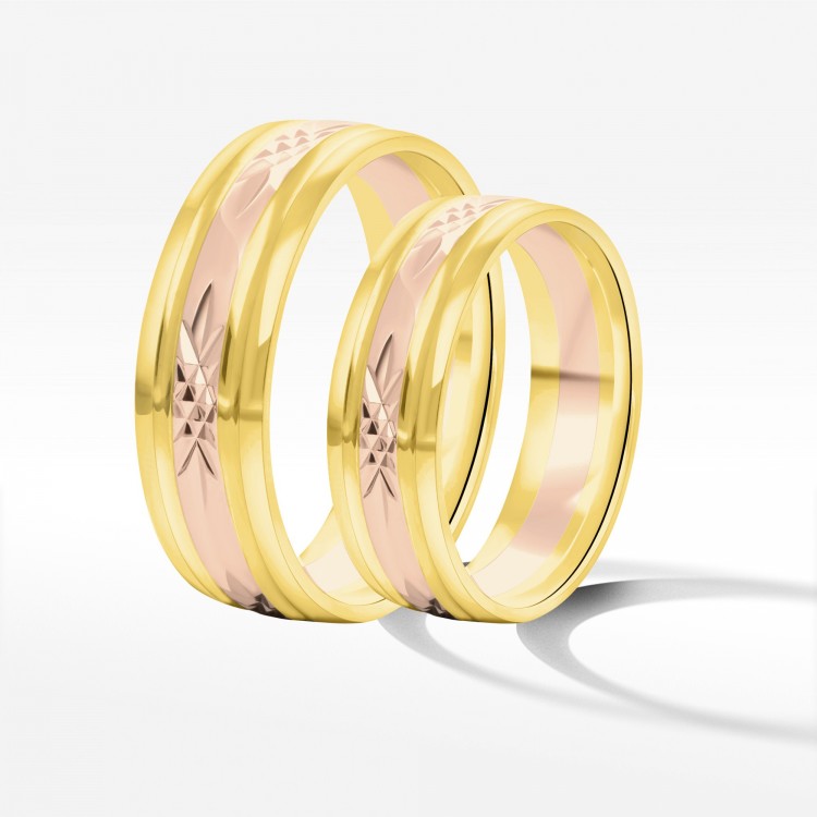 Obrączki z dwukolorowego złota 6mm półokrągłe